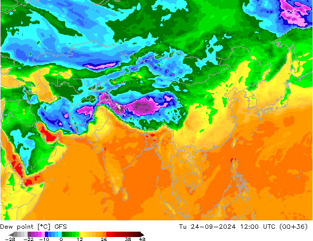 Punto di rugiada GFS mar 24.09.2024 12 UTC