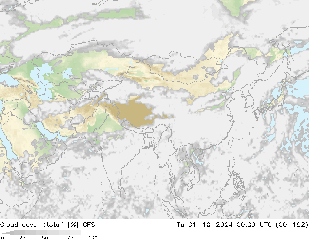 Nubes (total) GFS mar 01.10.2024 00 UTC