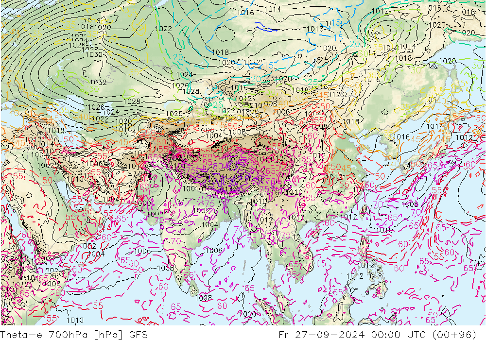 Theta-e 700hPa GFS Sex 27.09.2024 00 UTC