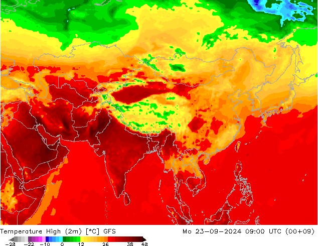 Temperatura máx. (2m) GFS lun 23.09.2024 09 UTC