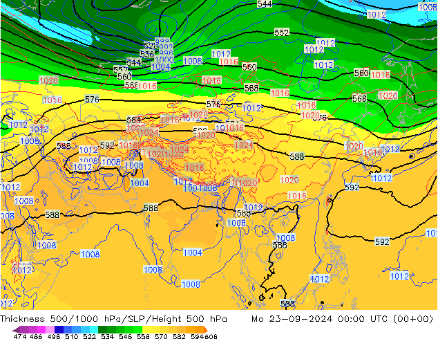 Dikte 500-1000hPa GFS ma 23.09.2024 00 UTC