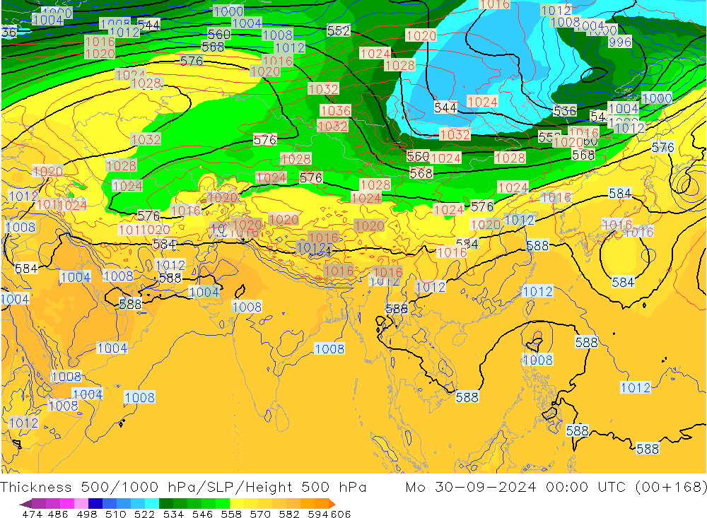 Thck 500-1000hPa GFS Po 30.09.2024 00 UTC