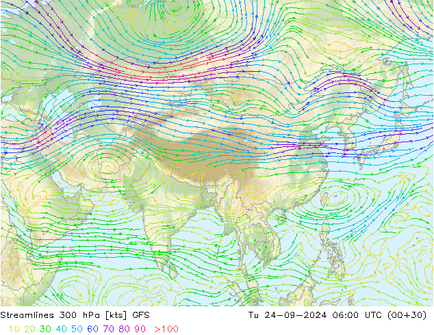 ветер 300 гПа GFS вт 24.09.2024 06 UTC