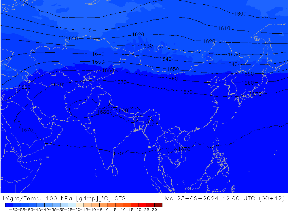 Height/Temp. 100 hPa GFS Mo 23.09.2024 12 UTC