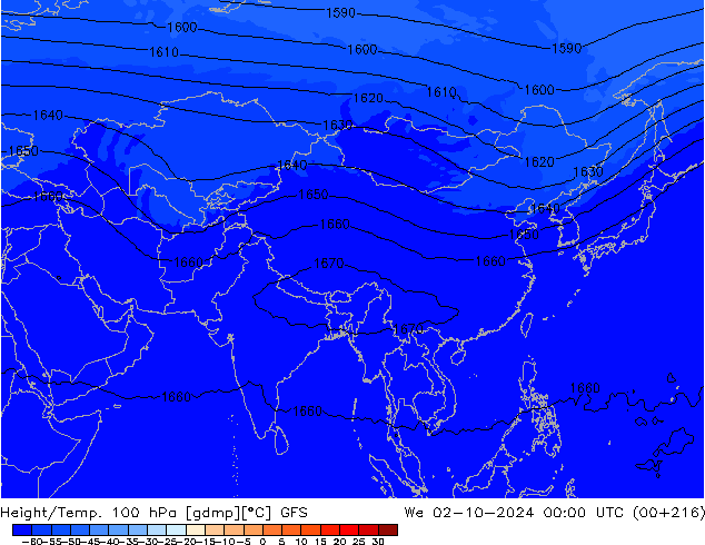 Height/Temp. 100 hPa GFS śro. 02.10.2024 00 UTC