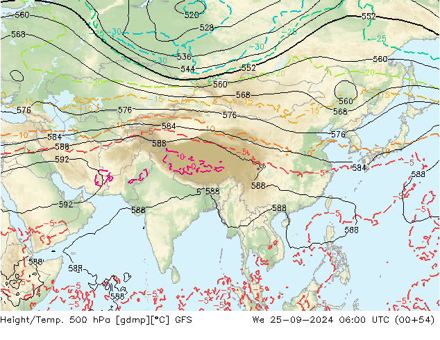 Z500/Rain (+SLP)/Z850 GFS mer 25.09.2024 06 UTC