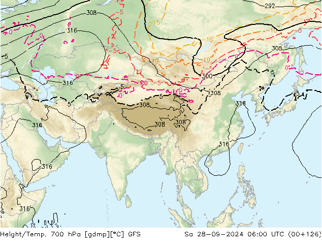 Height/Temp. 700 hPa GFS Sa 28.09.2024 06 UTC