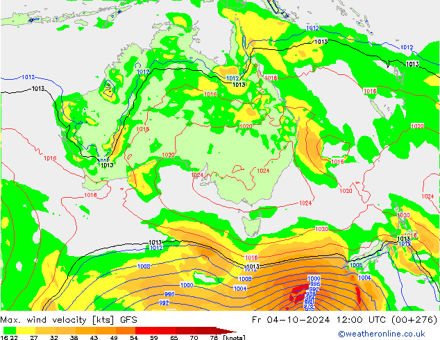 Max. wind snelheid GFS vr 04.10.2024 12 UTC