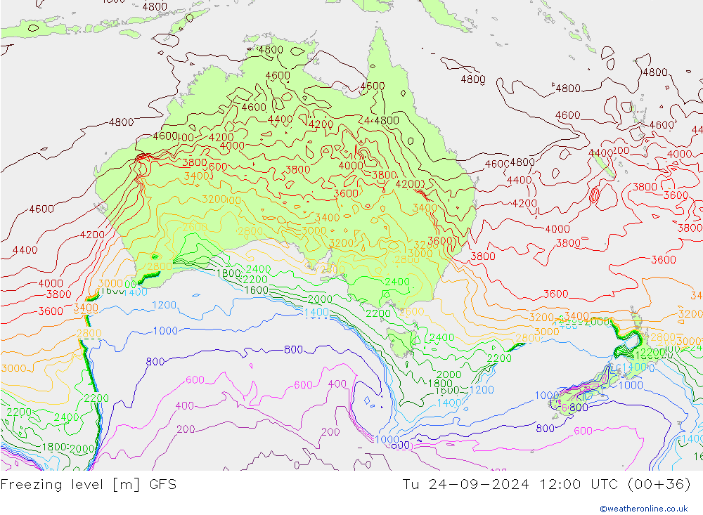 Freezing level GFS Tu 24.09.2024 12 UTC