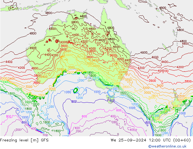 Freezing level GFS We 25.09.2024 12 UTC