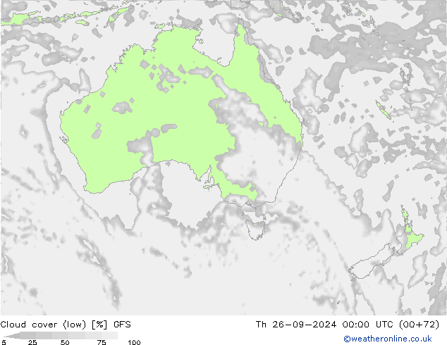 Cloud cover (low) GFS Th 26.09.2024 00 UTC