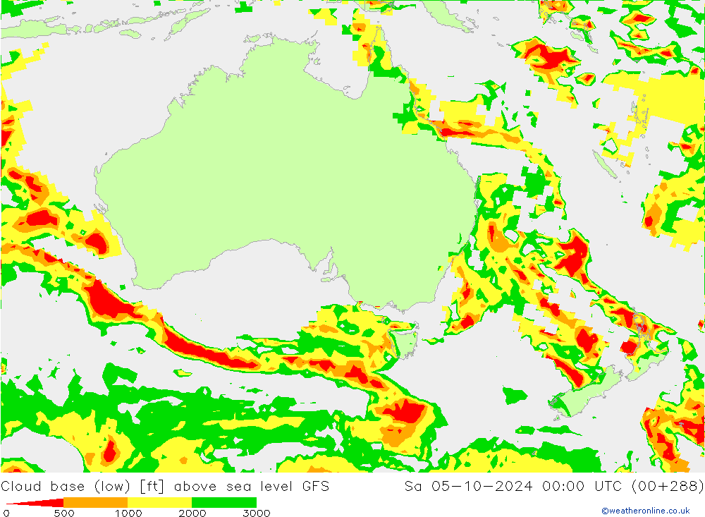 Cloud base (low) GFS Sa 05.10.2024 00 UTC