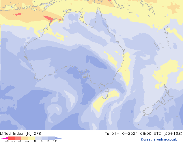 Lifted Index GFS вт 01.10.2024 06 UTC