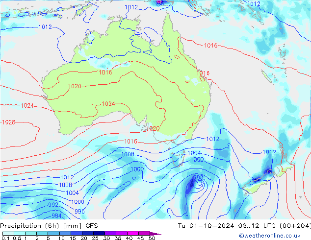 Z500/Rain (+SLP)/Z850 GFS Út 01.10.2024 12 UTC