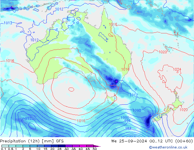 Totale neerslag (12h) GFS wo 25.09.2024 12 UTC