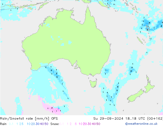 Rain/Snowfall rate GFS Вс 29.09.2024 18 UTC