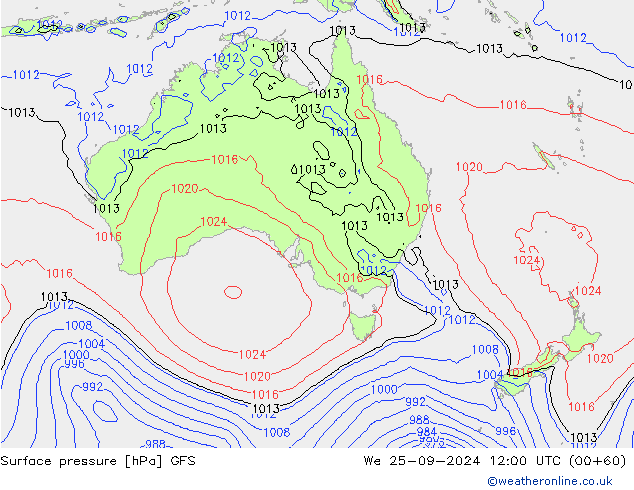 Surface pressure GFS We 25.09.2024 12 UTC