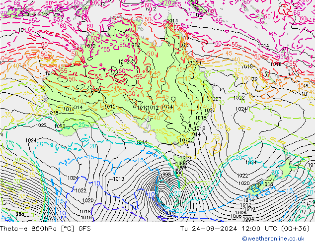 Theta-e 850hPa GFS wto. 24.09.2024 12 UTC