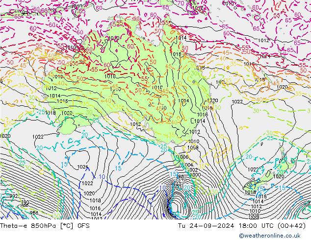 Theta-e 850hPa GFS mar 24.09.2024 18 UTC