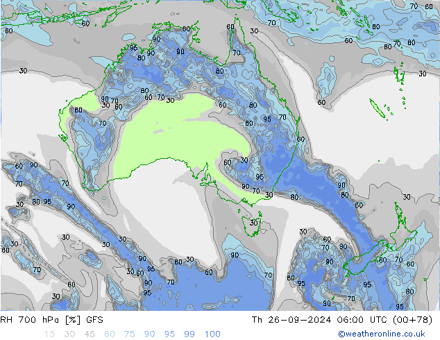 RH 700 гПа GFS чт 26.09.2024 06 UTC