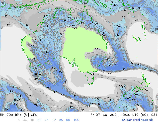 RH 700 hPa GFS Fr 27.09.2024 12 UTC