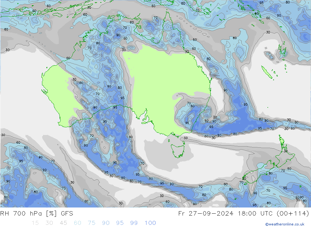 RH 700 hPa GFS Pá 27.09.2024 18 UTC