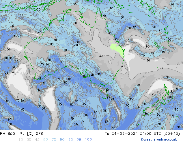 RH 850 hPa GFS Di 24.09.2024 21 UTC