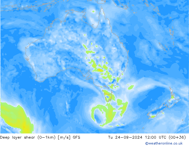 Deep layer shear (0-1km) GFS  24.09.2024 12 UTC