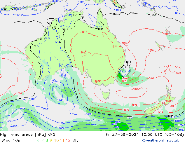 High wind areas GFS Fr 27.09.2024 12 UTC