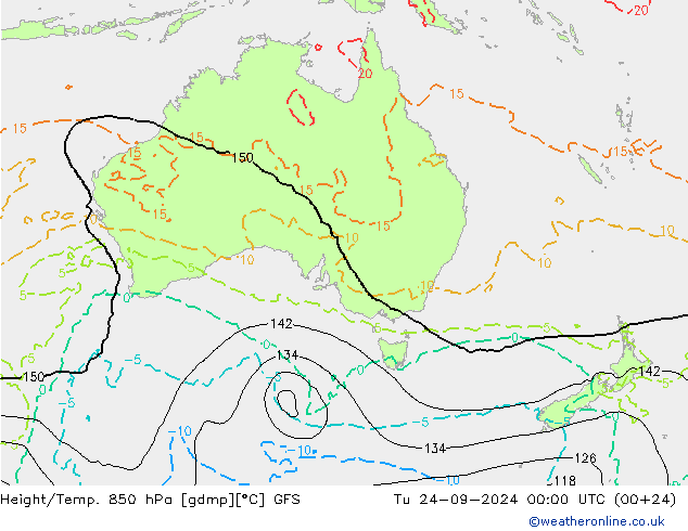 Height/Temp. 850 hPa GFS Út 24.09.2024 00 UTC