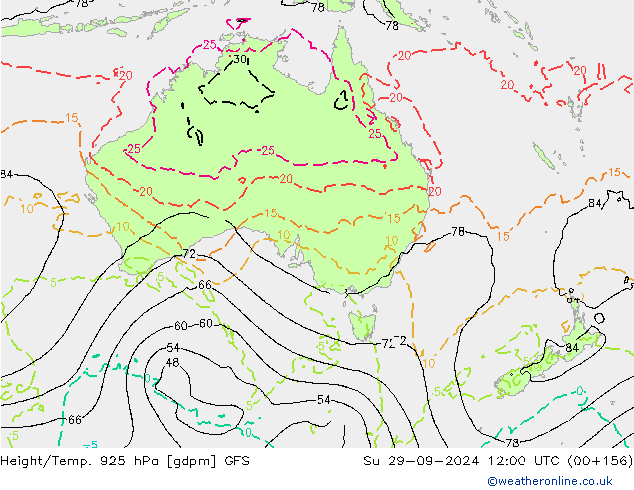 Height/Temp. 925 hPa GFS Su 29.09.2024 12 UTC