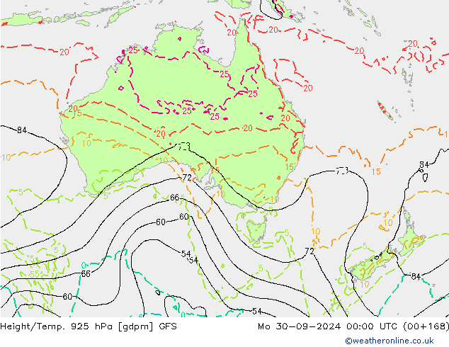 Height/Temp. 925 hPa GFS Mo 30.09.2024 00 UTC