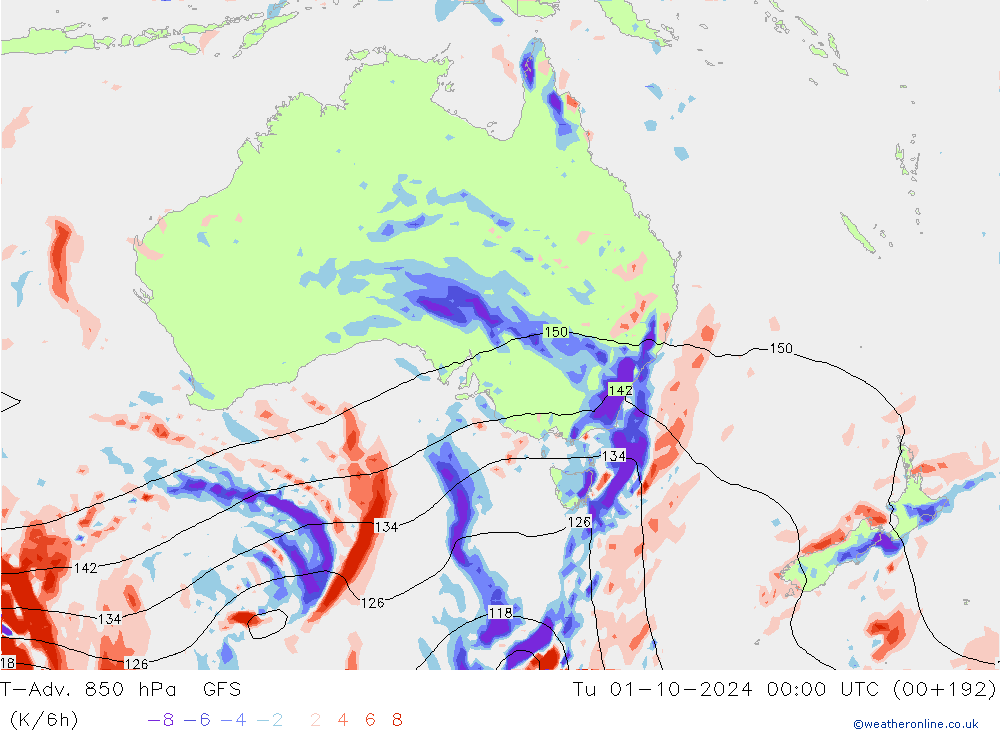 T-Adv. 850 hPa GFS mar 01.10.2024 00 UTC