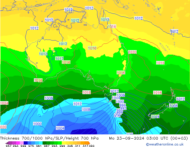 Dikte700-1000 hPa GFS ma 23.09.2024 03 UTC