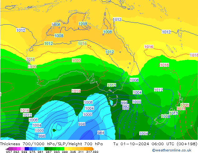 Thck 700-1000 hPa GFS Tu 01.10.2024 06 UTC