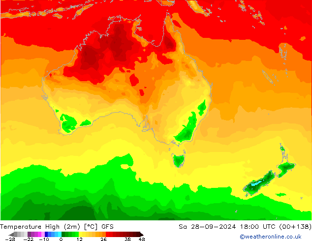 Temperature High (2m) GFS Sa 28.09.2024 18 UTC