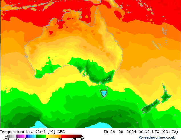 Temperature Low (2m) GFS Th 26.09.2024 00 UTC