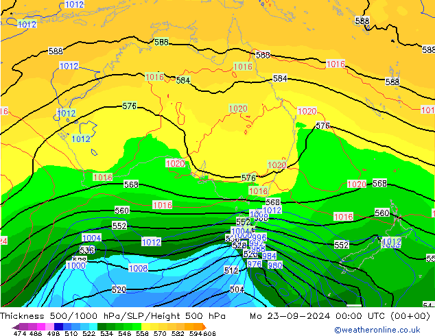 Thck 500-1000hPa GFS Mo 23.09.2024 00 UTC