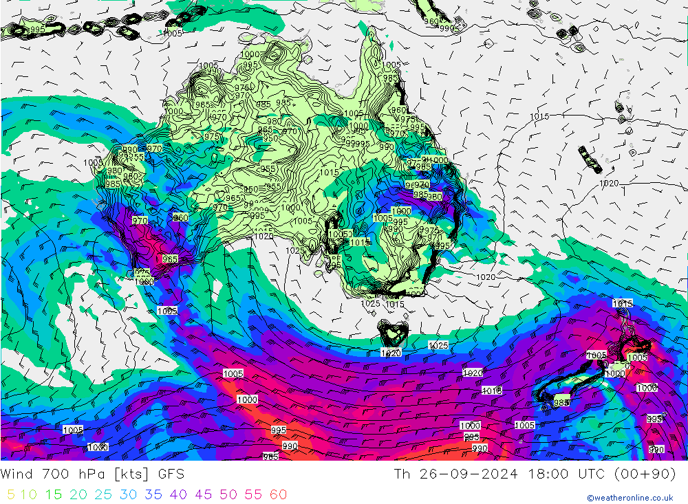 ветер 700 гПа GFS чт 26.09.2024 18 UTC