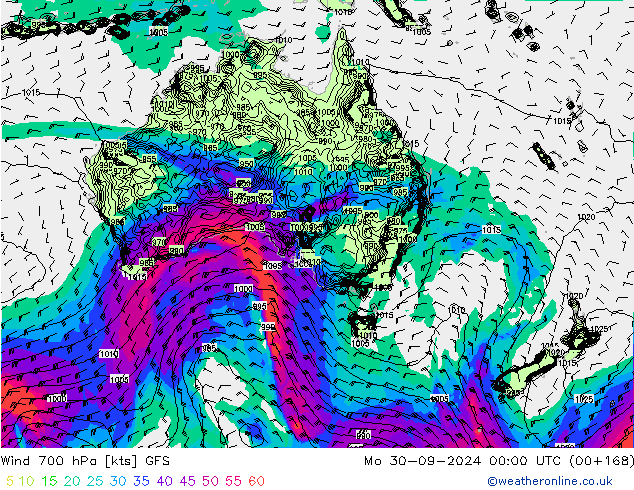 Wind 700 hPa GFS Mo 30.09.2024 00 UTC