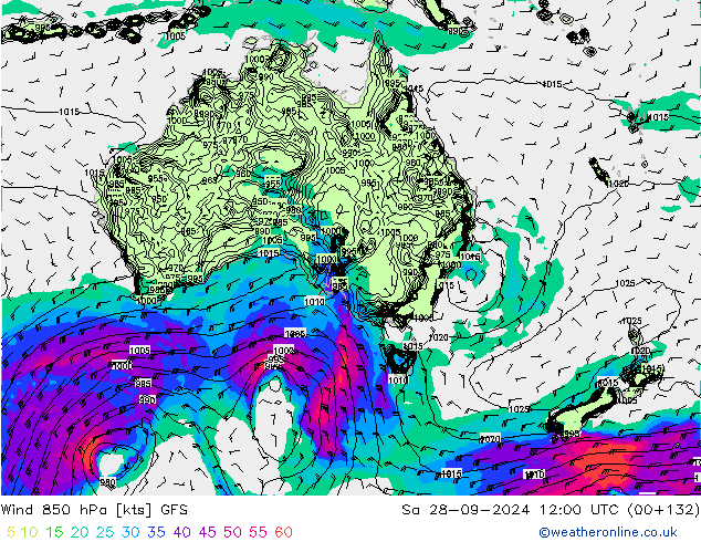 Wind 850 hPa GFS Sa 28.09.2024 12 UTC