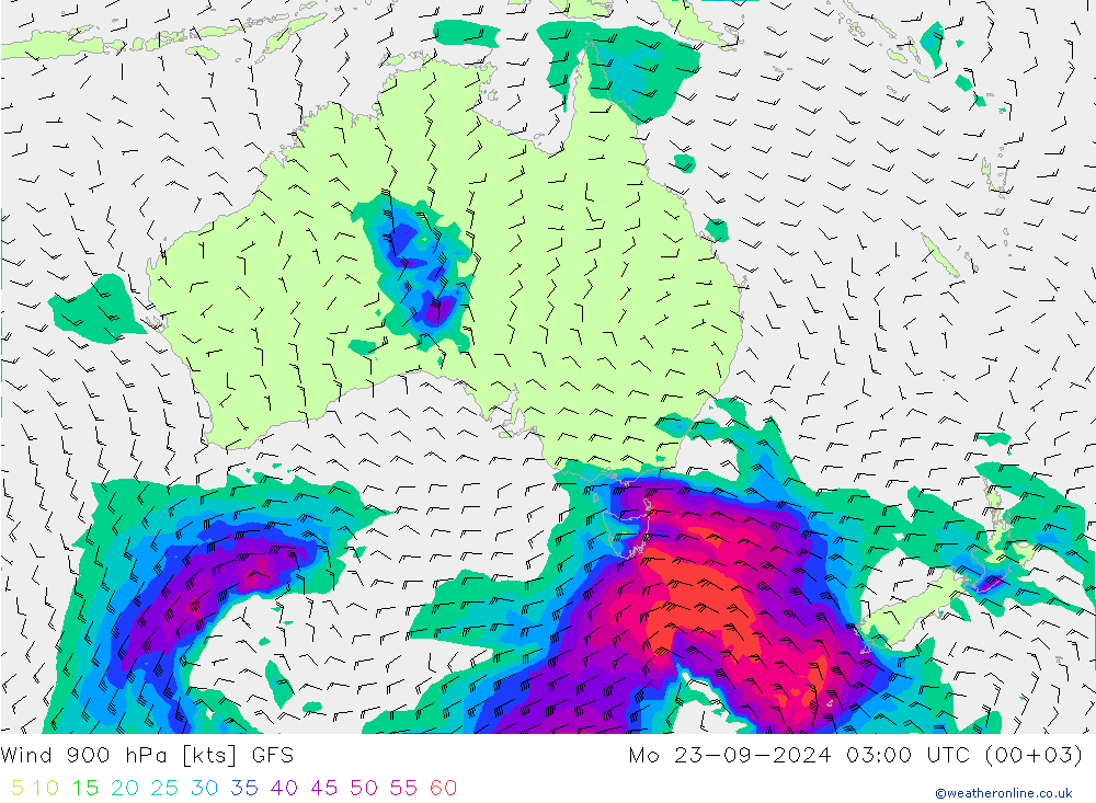 Wind 900 hPa GFS Mo 23.09.2024 03 UTC