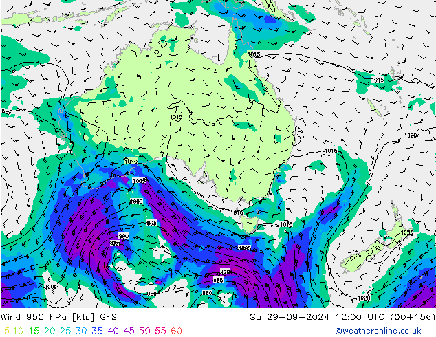 ветер 950 гПа GFS Вс 29.09.2024 12 UTC