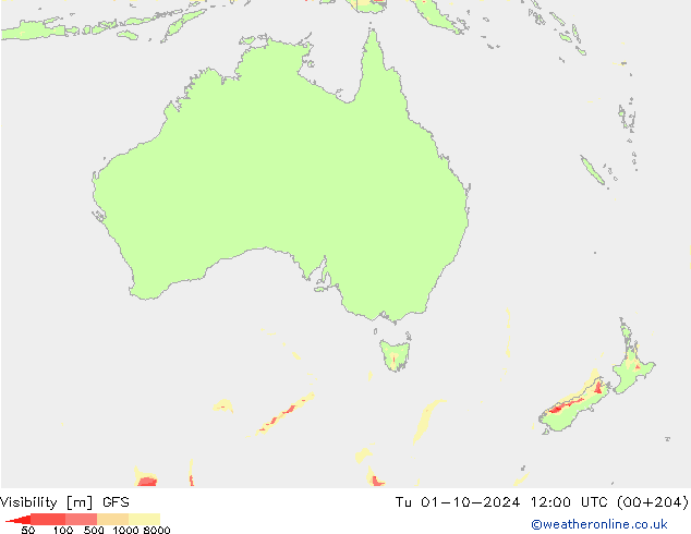 Visibility GFS Tu 01.10.2024 12 UTC