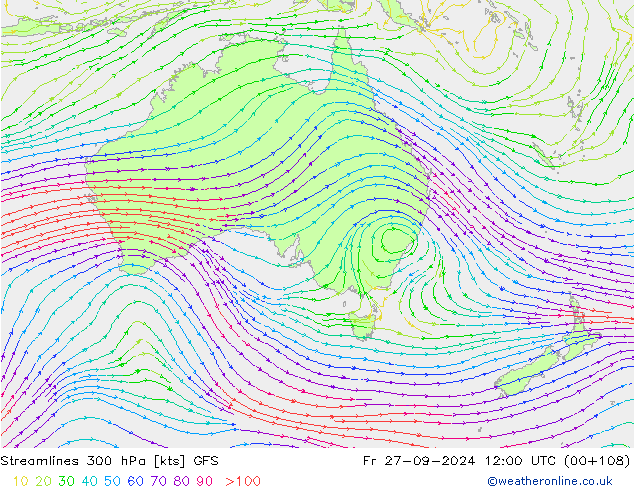 Streamlines 300 hPa GFS Fr 27.09.2024 12 UTC