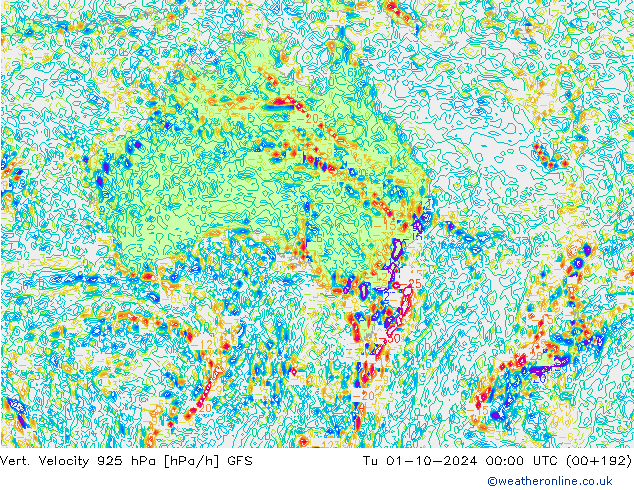 Vert. snelheid 925 hPa GFS di 01.10.2024 00 UTC