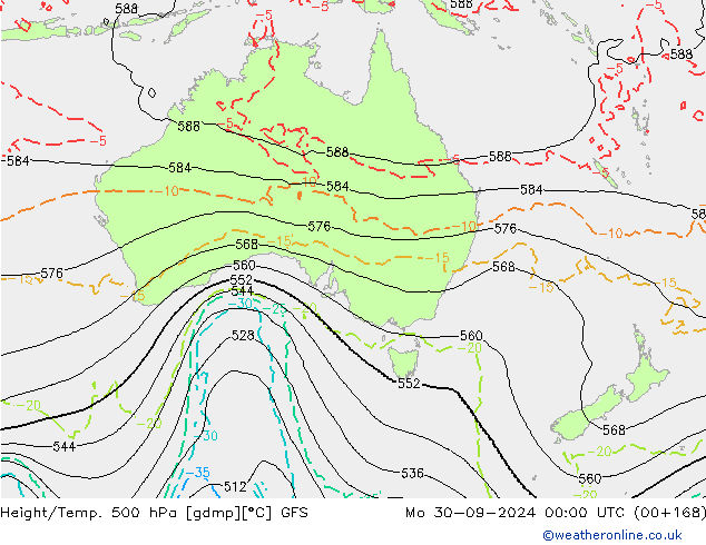 Z500/Rain (+SLP)/Z850 GFS Mo 30.09.2024 00 UTC