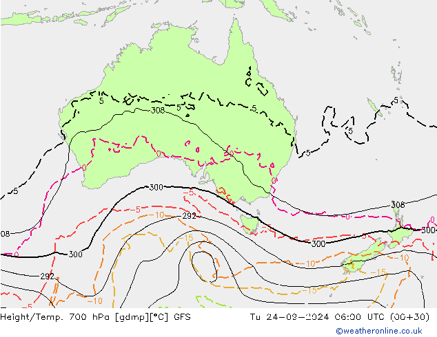 Height/Temp. 700 гПа GFS вт 24.09.2024 06 UTC