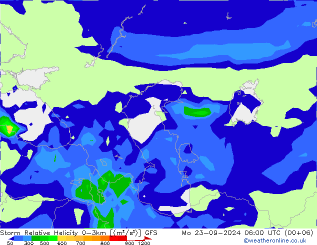 Storm Relative Helicity GFS Mo 23.09.2024 06 UTC