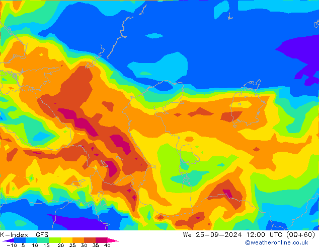 K-İndeksi GFS Çar 25.09.2024 12 UTC